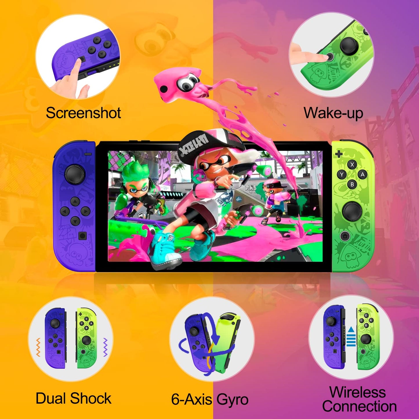 Game Controller (L/R) for Nintendo Switch Controller- Splatoon 3 Special Edition Wireless Game Joypad