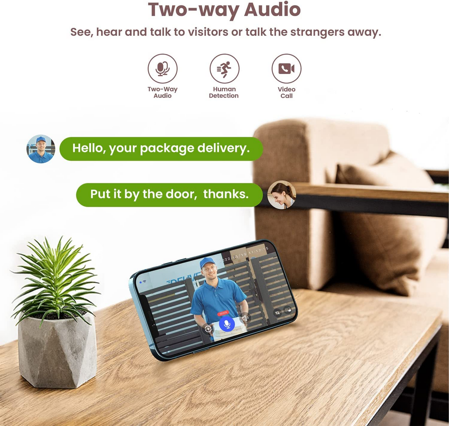 Luckwolf Wireless Doorbell Camera with Chime, Video Doorbell Security Camera with Batteries for Home