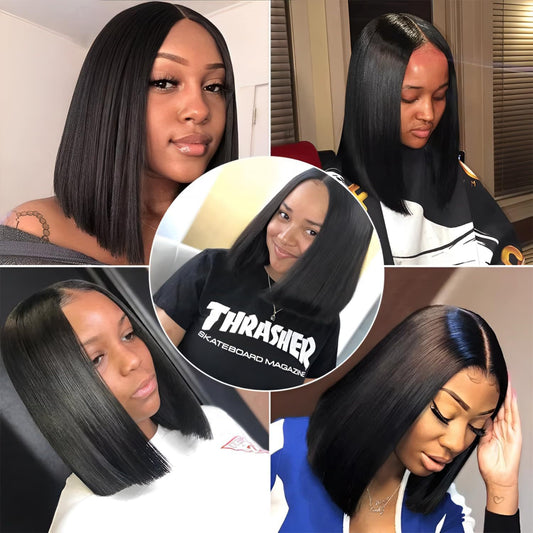 Bob Wig, Natural Black, Glueless, 100% Unprocessed Virgin Human Hair, Medium Size, 12Inches