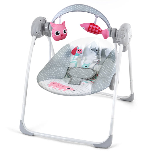 Yadala Baby Swing, Foldable Baby Swing for Infants with Adaptable Speeds, Music, 0-9 Months, Gray