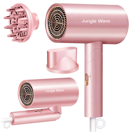 Hair Dryer, 1800W Professional Blow Dryer, Ionic Hair Dryer with Nozzle, Foldable Handle Travel Hair Dryer, Constant Temperature Hair Care