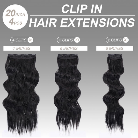Clip in human Hair Extensions 20 Inch 4Pcs Natural Black Long Wavy Thick Hairpieces Weft Natural Hair Extensions for Women
