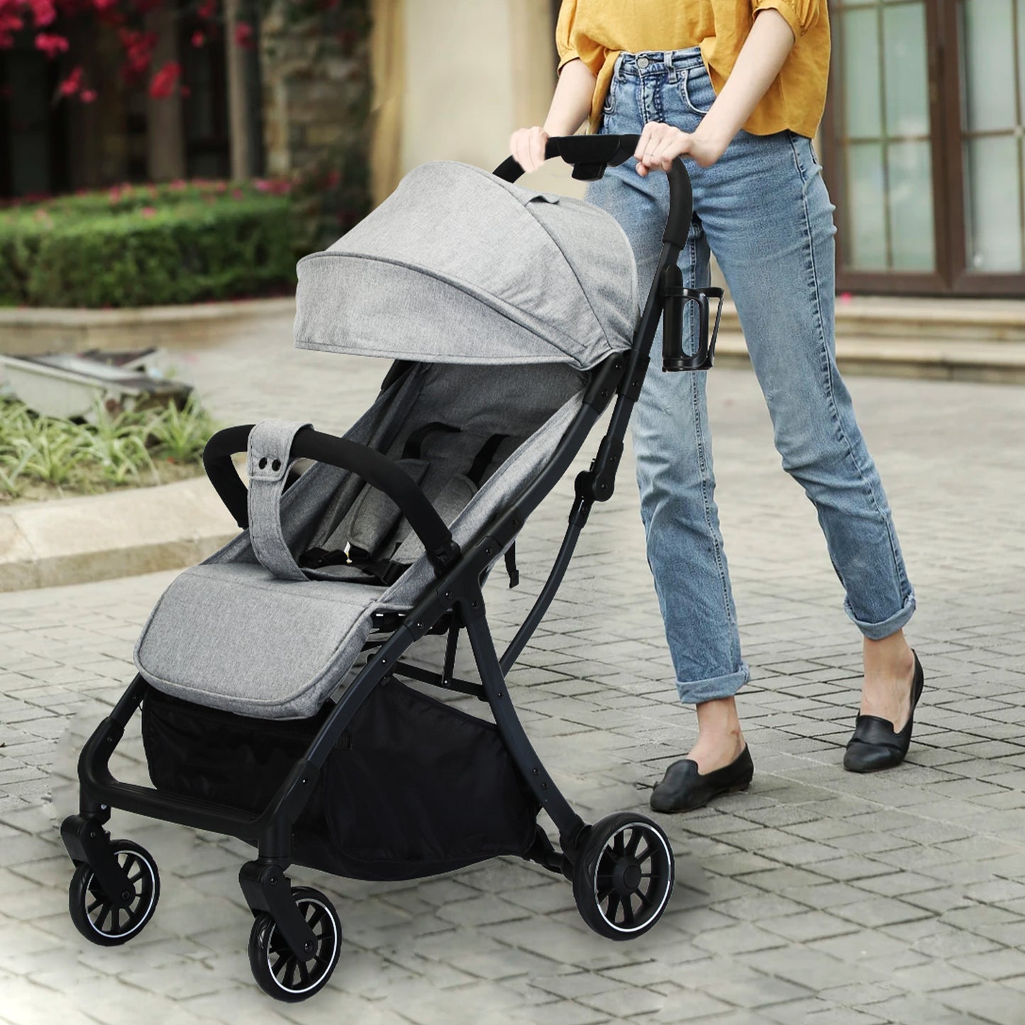 Baby Stroller, 2 in 1 Convertible Baby Stroller Folding Infant Newborn Reversible Bassinet Pram, Black