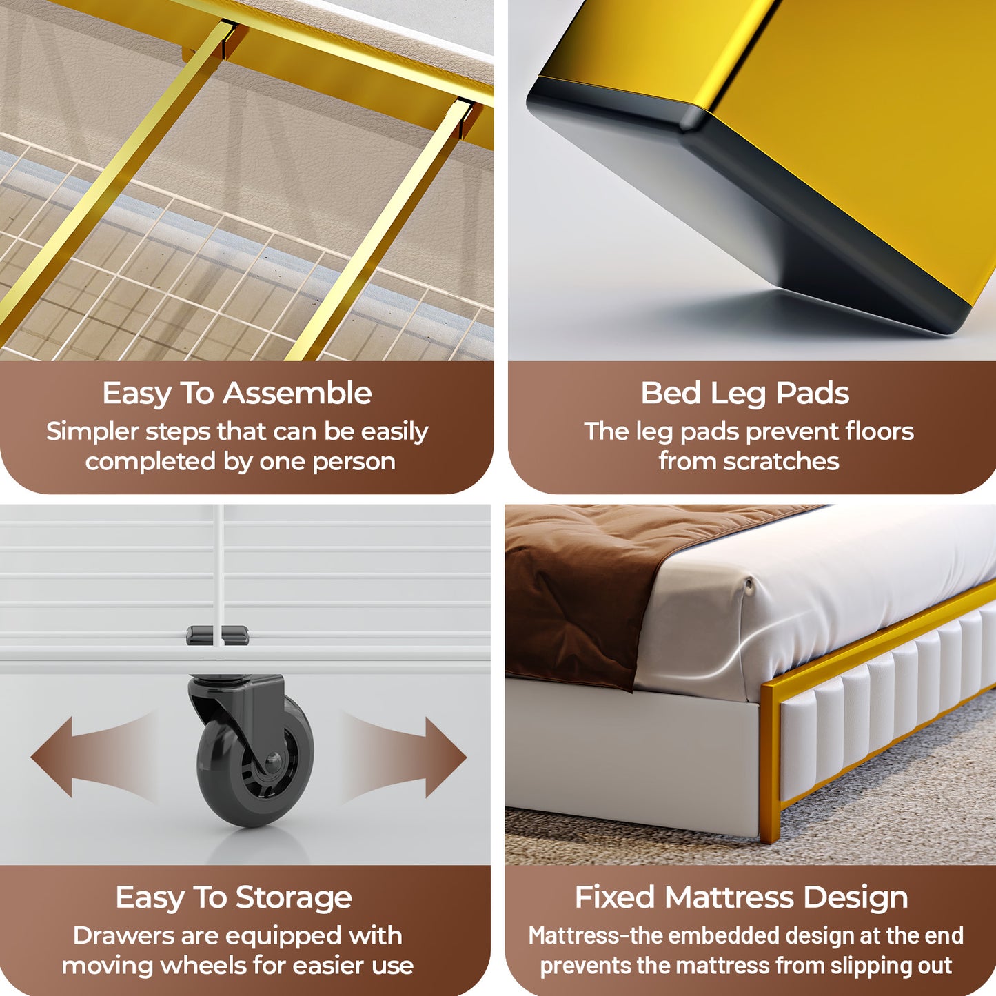 VIPLIVE Queen Bed Frame with Double Layer Faux Leather Upholstered Headboard and 4 Storage Drawers