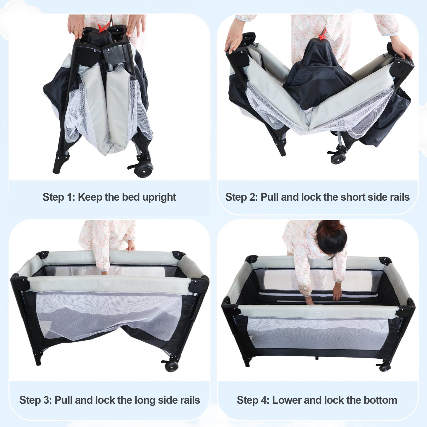 Yadala Baby Bassinet Bedside Sleeper for Infant, Portable Playard for Newborn to Toddlers, 0-36 Months,Gray