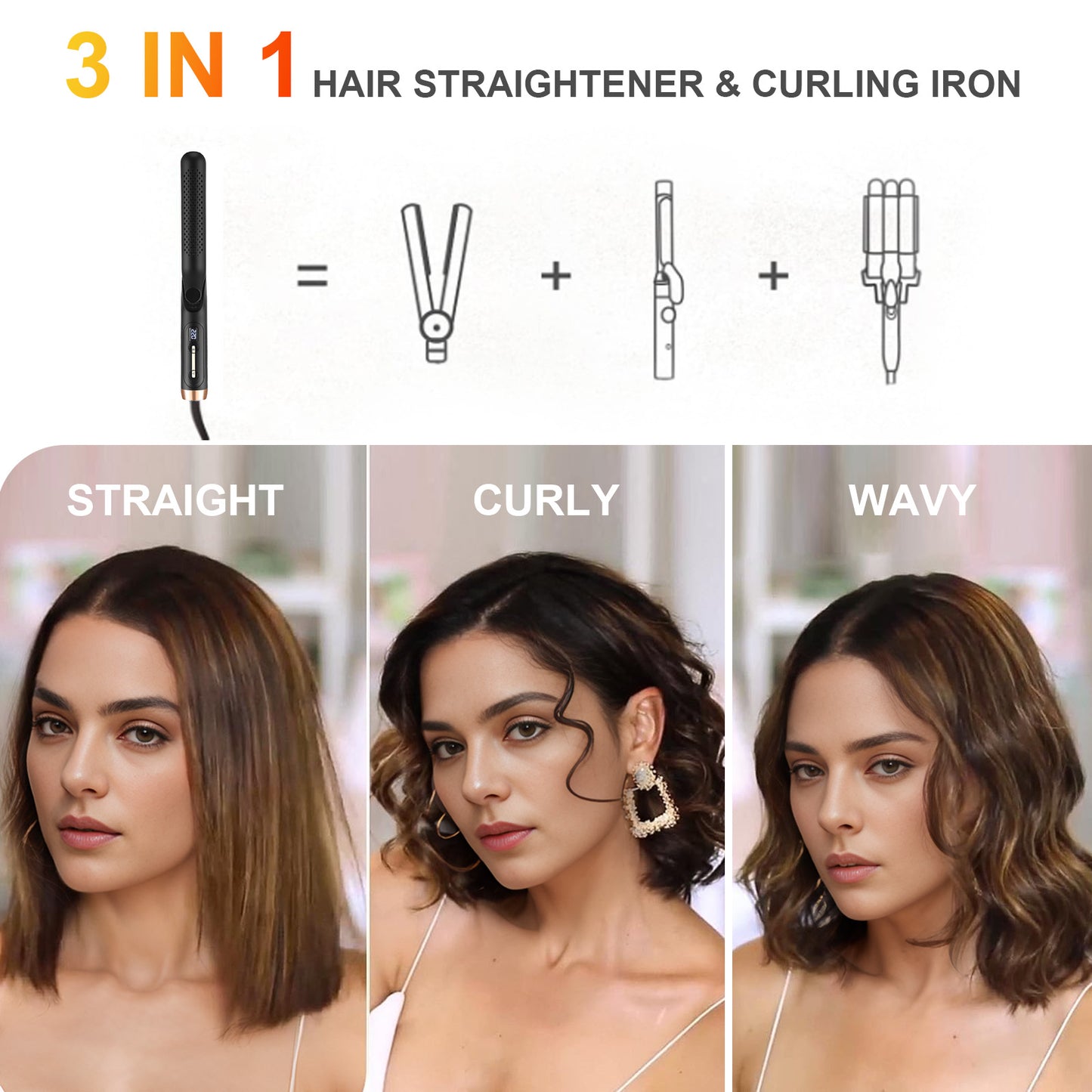 Flat Iron Hair Straightener and Curler 2 in 1,Jungle Wave 360° Airflow Styler Curling Iron, Ionic Hair Styling Tool with Vented Cool Air, 5 Adjustable Temps, Black
