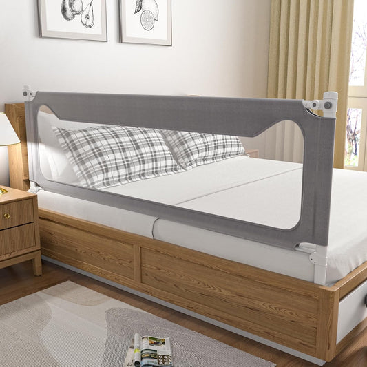 Bed Rail for Toddlers, Yadala Toddler Bed Rails with Double Child Lock for Queen King Bed, 78.7", 1PC, Gray