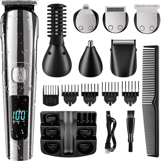 Hair Clipper for Men, All in One Grooming Kit IPX7 Waterproof, Cordless Electric Beard Trimmer, USB Rechargeable for Wet/Dry