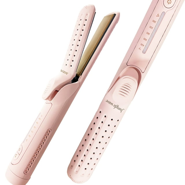 Jungle Wave Airflow Styler Hair Straightener and Curler - Ionic Flat Iron Curling Iron with 360° Cool Air Vents, Pink