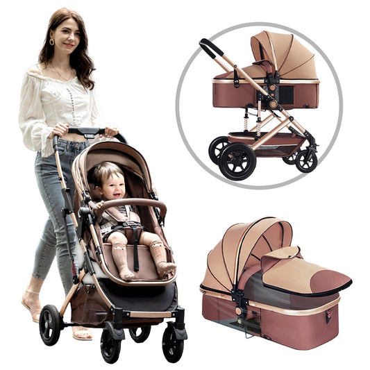 Yadala Stroller, Foldable Baby Stroller 3 in 1 Convertible Bassinet Stroller for Newborn Toddler with Adjustable Backrest & Awning