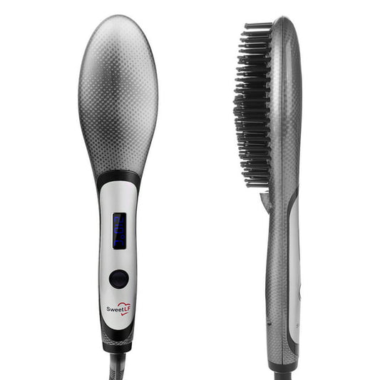 SweetLF Electric Hair Straightener Brush LCD display, Fast Heating &Adjustable Temperature for Hair Styling Grey