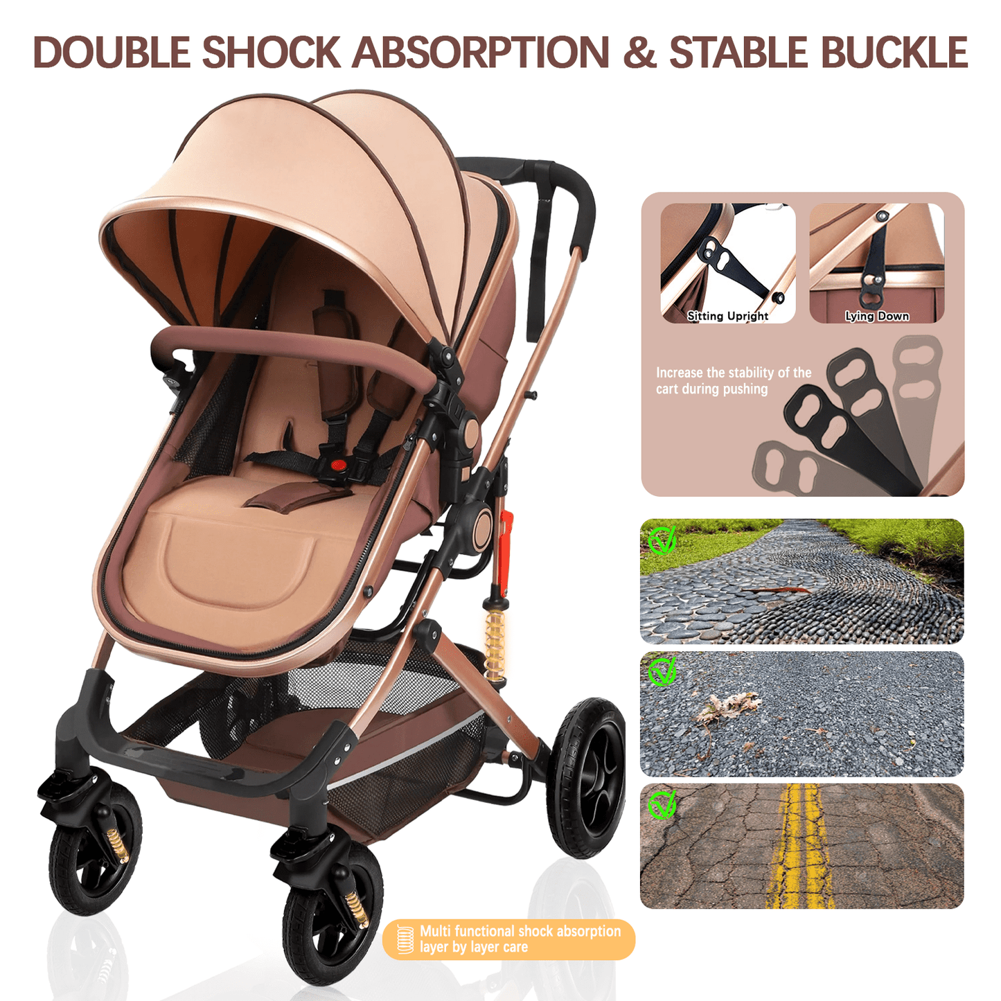 Yadala Stroller, Foldable Baby Stroller 3 in 1 Convertible Bassinet Stroller for Newborn Toddler with Adjustable Backrest & Awning