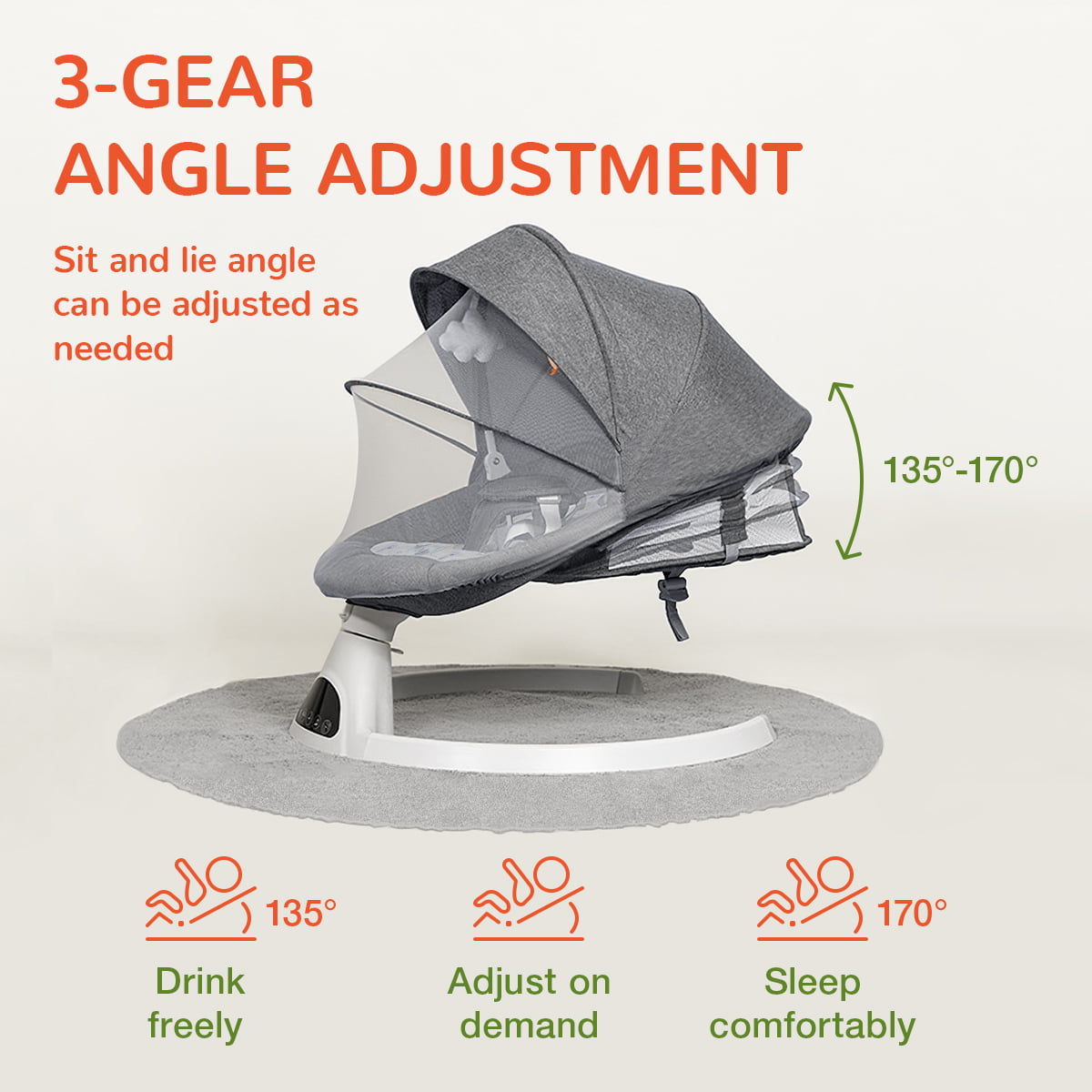 Electric Baby Swing for Infants, Bluetooth Swing Baby Bouncer Baby Rocker with Intelligence Timing, Gray