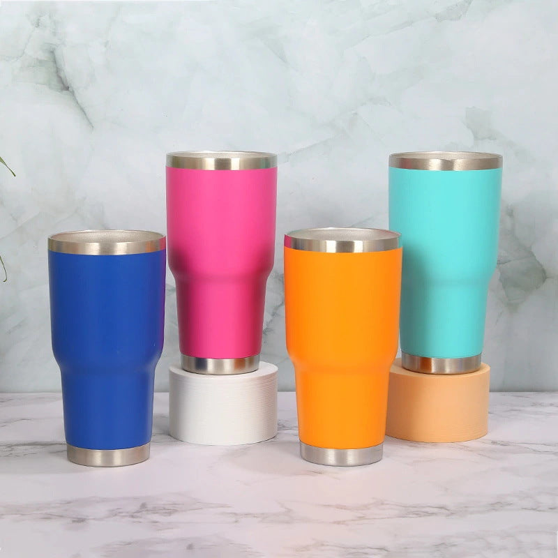 30 oz Stainless Steel Tumbler, Insulated Coffee Tumbler Cup, Double Wall Vacuum Insulated Travel Tumbler with Lid, Powder Coated Travel Mug for Hot or Cold Drinks, Grey