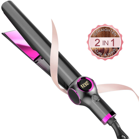 Hair Straightener and Curling Iron, 2 in 1 Curling Iron Ceramic Flat Iron with Adjustable Temp & Digital Display