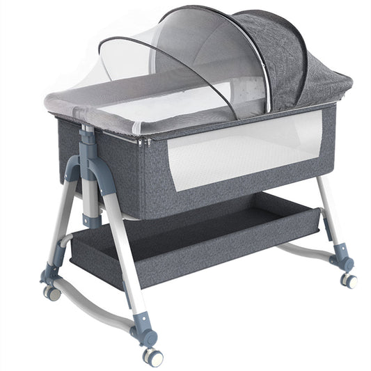 Yadala Bedside Cribs, Baby Bassinet 3 in 1 Travel Baby Crib Baby Bed with Breathable Net, Adjustable Portable Bed for Infant/Baby with Detachable Mosquito net and Mattress,Gray