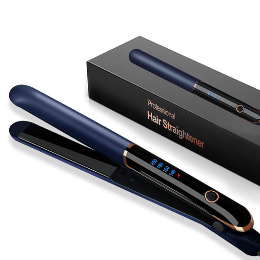 Hosey Professional 1" Ceramic & Titanium Flat Iron Hair Straightener, 3X Less Damage Hair Straightener and Curler, 15s Fast Heating, 4 Adjustable Heats, Blue