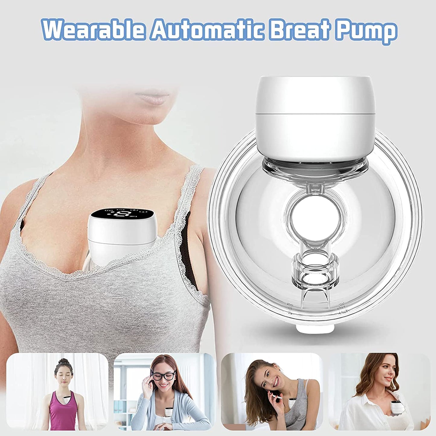 Wearable Breast Pump, Double Electric Portable Breast Pump with 3 Modes and 9 Levels, 24 mm Flange