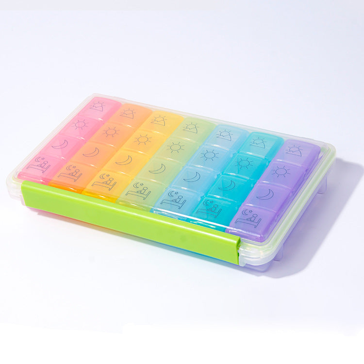 Weekly Pill Organizer 7 Day (4 Times a Day), Sukuos Moisture-Resistant Large Daily Pill Cases for Pills/Vitamin/Fish Oil/Supplements - Rainbow Colors (Morn NOON EVE Bed)