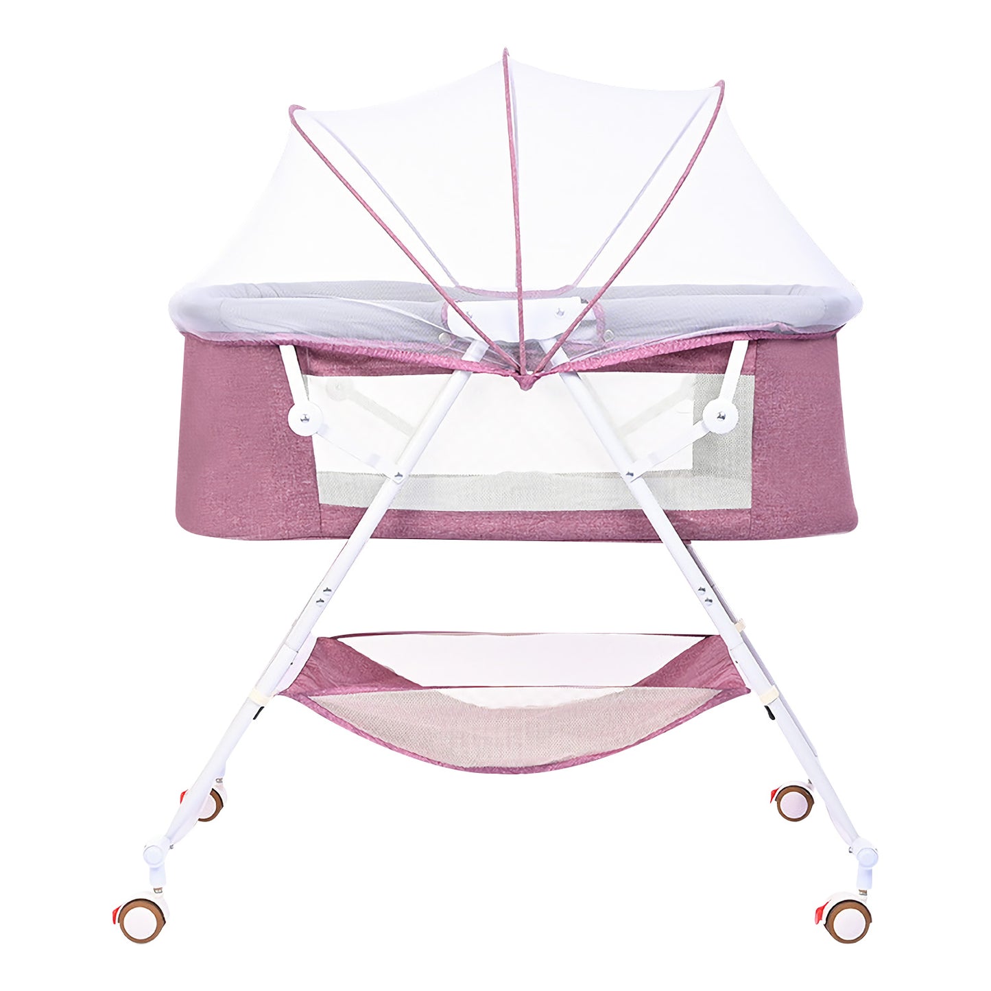 Bassinet for Babies, Zechiy 4 in 1 Portable Rocking Bassinet with Breathable Net and Harmless Mattress, Quick-Fold Crib for Newborn Girl Boy Infant, Purple