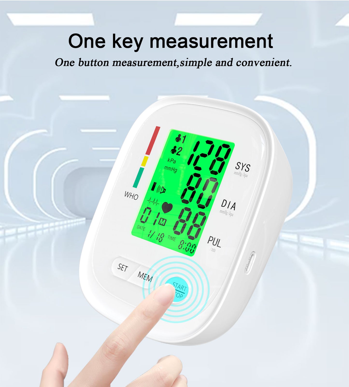 Blood Pressure Machine Upper Arm, Automatic BP Blood Pressure Monitor, Rechargable Heartbeat Rate Pulse Machine, 2x90 Memory