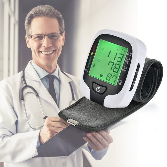 Blood Pressure Cuff, Professional Cordless Automatic Wrist Blood Pressure Monitor with 3 Color LCD Backlit Display & Double mode, Portable BP Heart Rate Monitor, for Home Office Travel Use