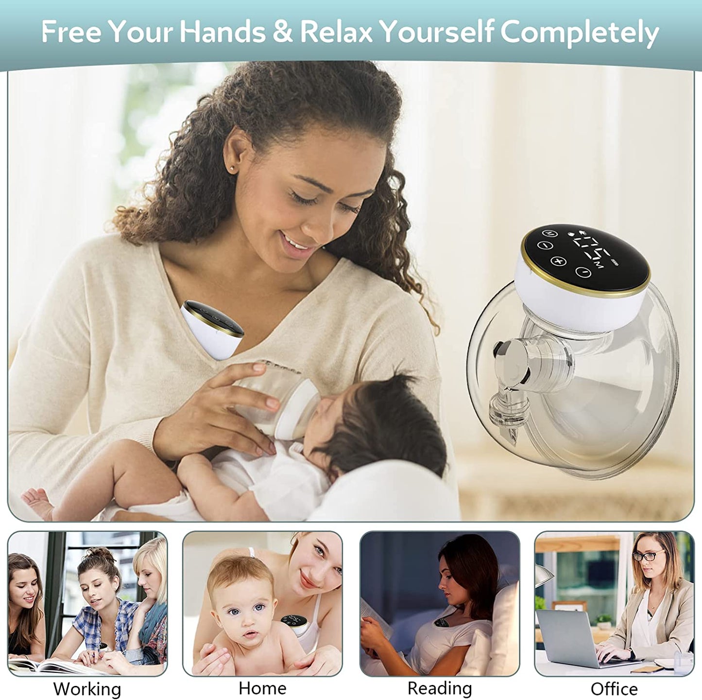 Wearable Wireless Breast Pump, Hands-Free Electric Breast Pump with 3 Modes 9 Levels - 24mm