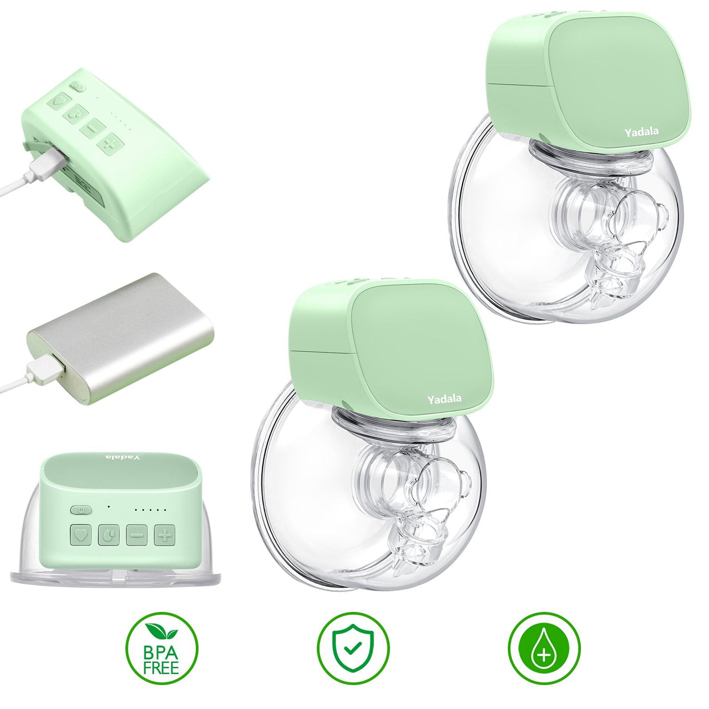 Yadala Wearable Breast Pump, Hands Free Portable Wireless Electric Breast Pump with 2 Modes 5 Levels and Breastmilk Storage Bags