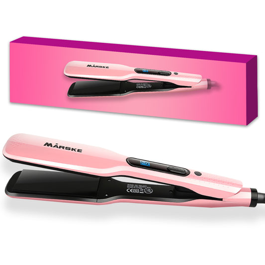 Hosey Ceramic Flat Iron, Professional Salon Tools Travel Size Dual Voltage Digital Auto Off, 1.75" Wide Plate Titanium Flat Iron Hair Straightener for All Hair Type, Ionic, Pink