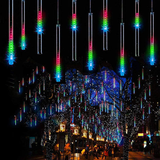 Christmas Meteor Shower Lights, 12 inch 10 Tubes 240 LED Cool White Falling Rain Christmas Tree Light, Outdoor Cascading Icicle Plugin Christmas Light with Timer for Xmas Tree Holiday Decor