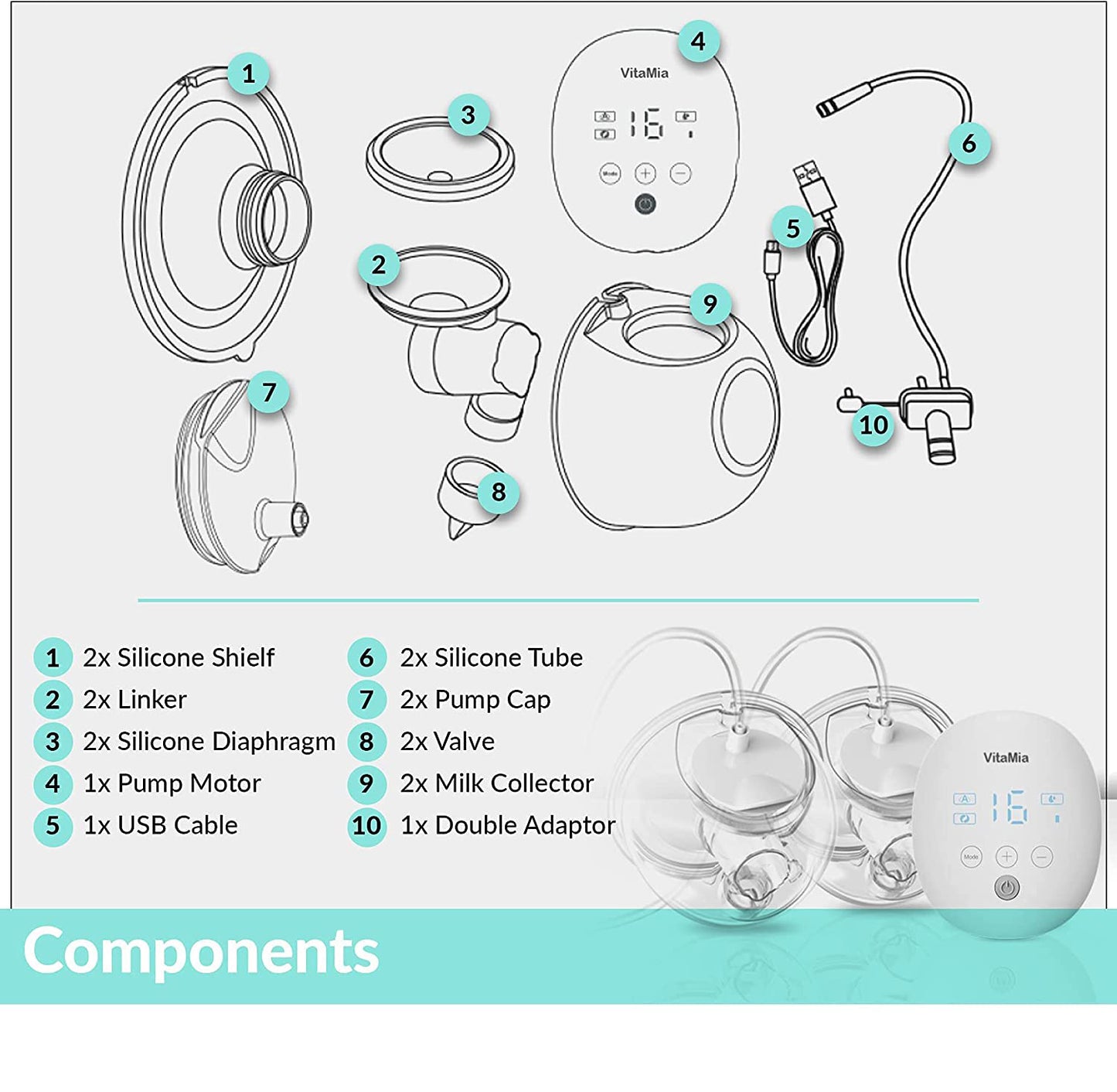 Yadala Wearable Wireless Double Electric Breast Pump, 16 Levels 3 Modes