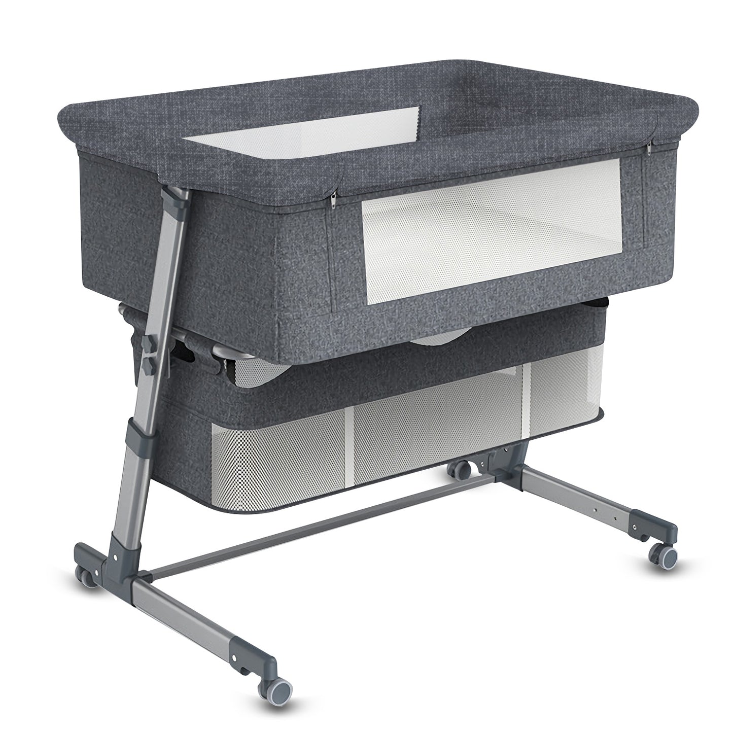 Yadala Bedside Cribs, Baby Bassinet Bedside Sleeper, 5 Height Adjustable Baby Bed for Infant/Baby/Newborn, Comfortable Mattresses, Gray