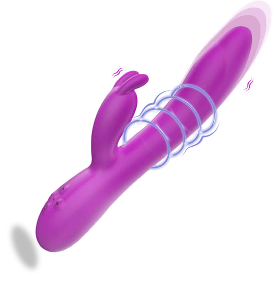 Thrusting Rabbit Vibrator for Women G Spot Stimulator Sex Toys with 10 Powerful Tongue Licking Modes Telescopic Heating Function Waterproof Adult Toy for Couples