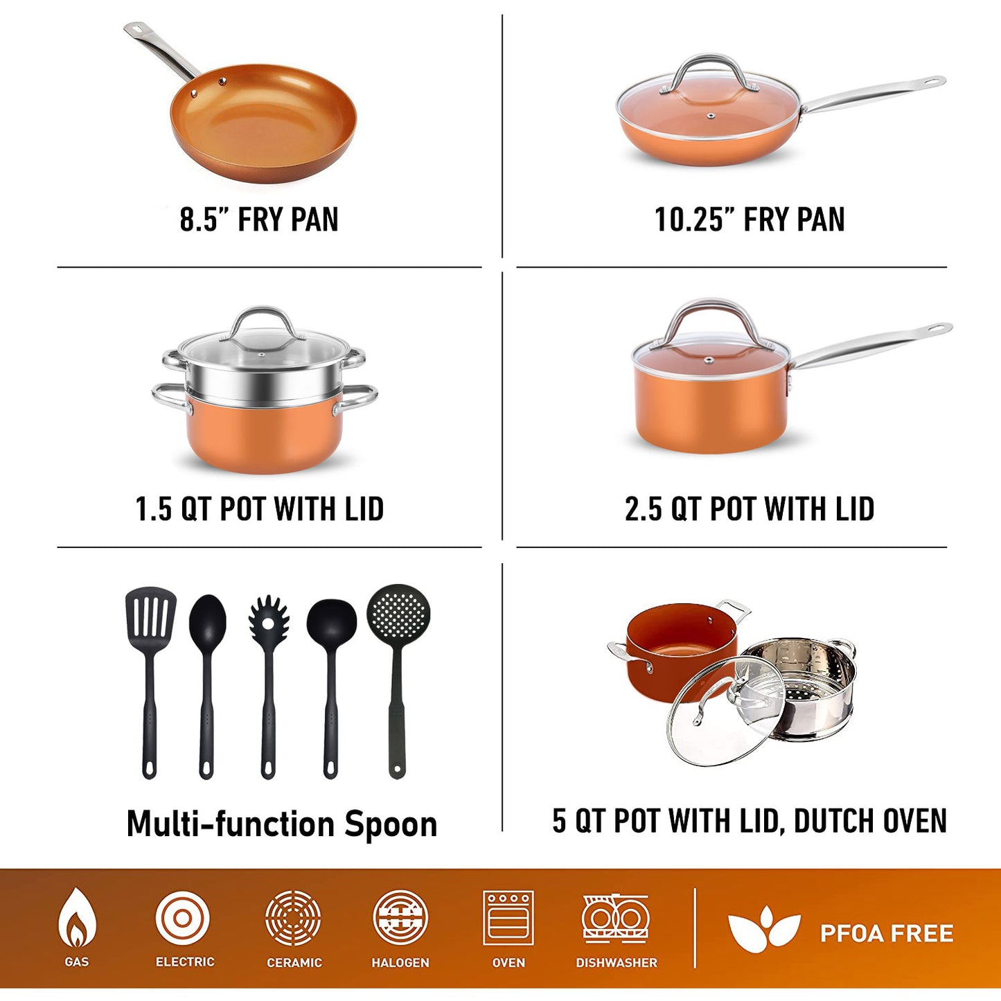 Pots and Pans 15 Piece Cookwear Set with Ultra Nonstick Diamond Surface, Includes Frying Pans, Stock Pots, Saucepans & More, Stay Cool Handles, 100% PFOA Free