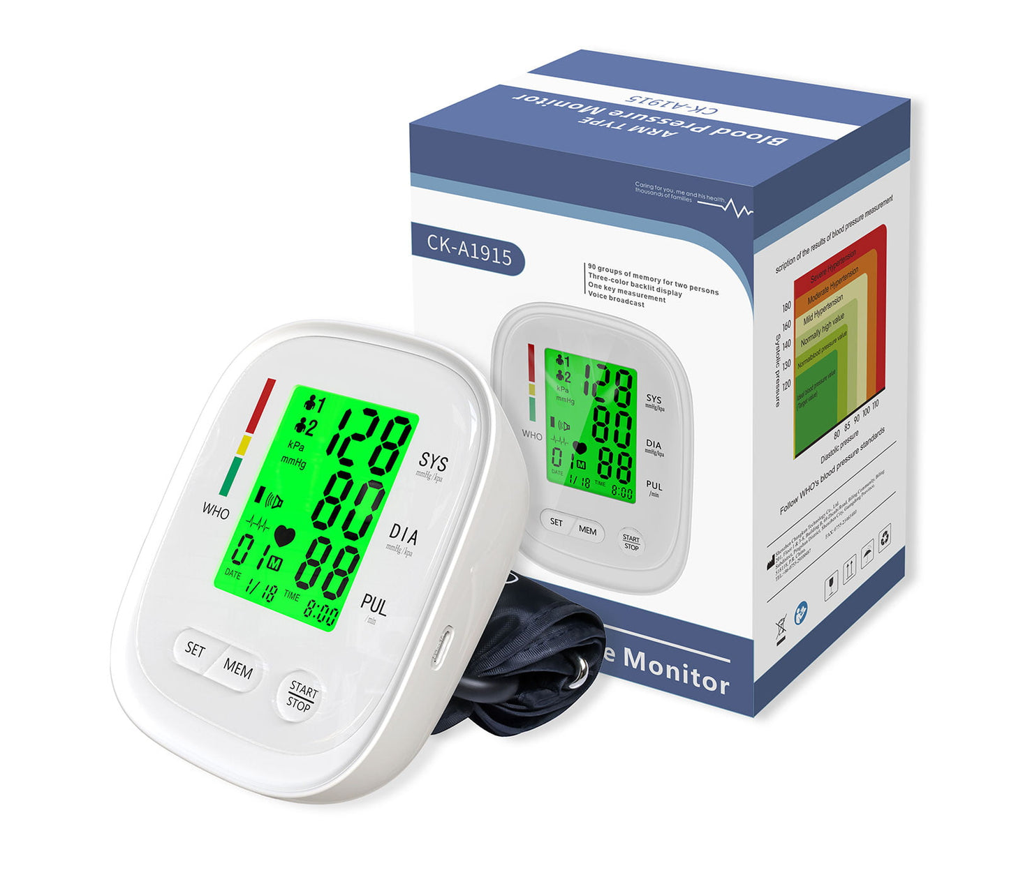 Blood Pressure Monitor Upper Arm, Automatic BP Blood Pressure Machine, Rechargable Heartbeat Rate Pulse Monitor, 2x90 Memory