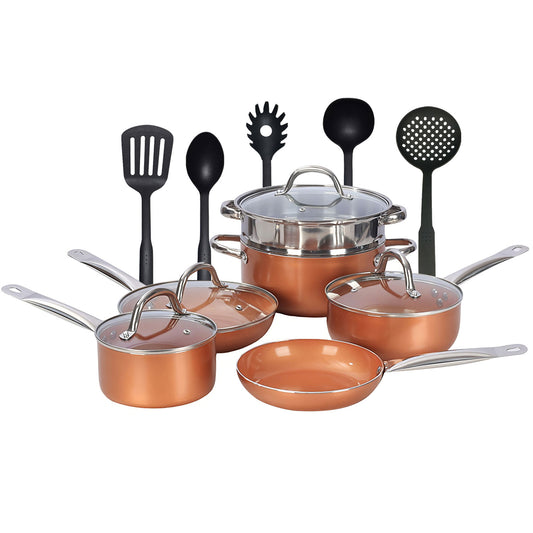 Pots and Pans 15 Piece Cookwear Set with Ultra Nonstick Diamond Surface, Includes Frying Pans, Stock Pots, Saucepans & More, Stay Cool Handles, 100% PFOA Free
