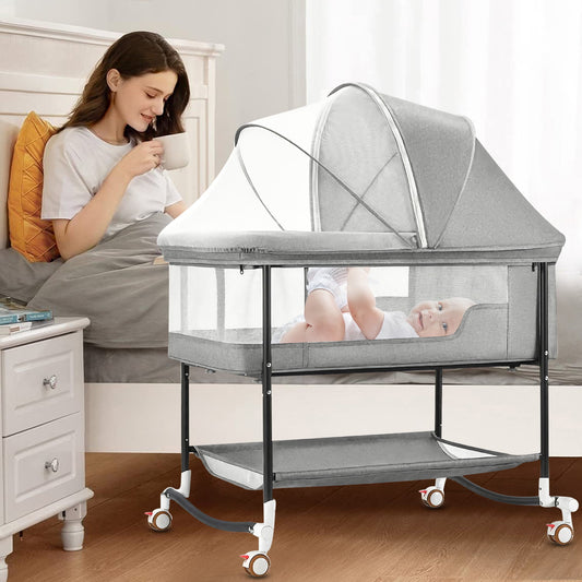 Baby Bassinets, 4 in 1 Portable Bassinet, Rocking Bed with Storage Basket for Newborns Girl Boy Infant