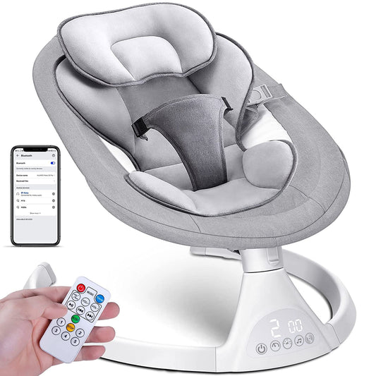 Bluetooth Baby Swing for Infants, Compact & Portable, Intelligent Auto-Sensing Swing, 5 Speed, 10 Lullabies, Remote Control, Indoor/Outdoor