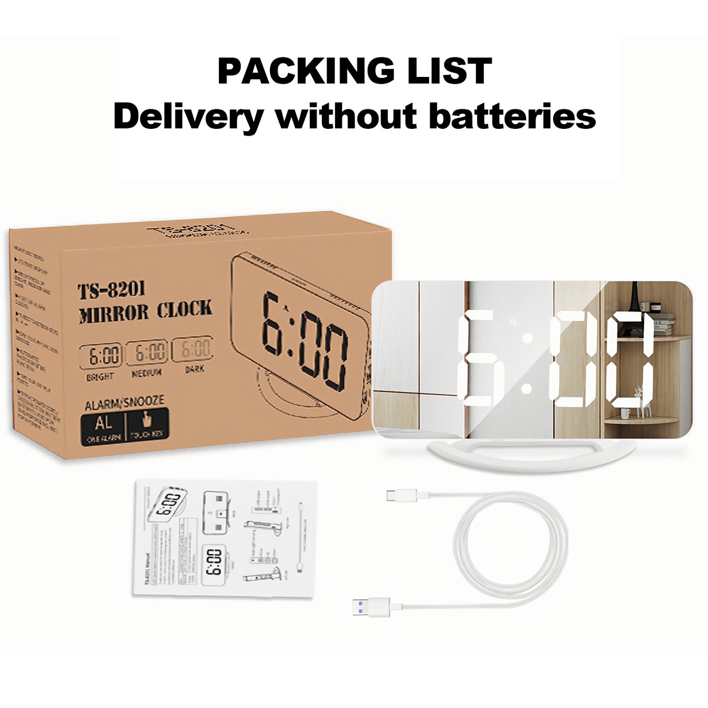 Digital Alarm Clock, LED Mirrored Clocks Large Display with 3 Diming Mode & Snooze for Bedroom Home Office