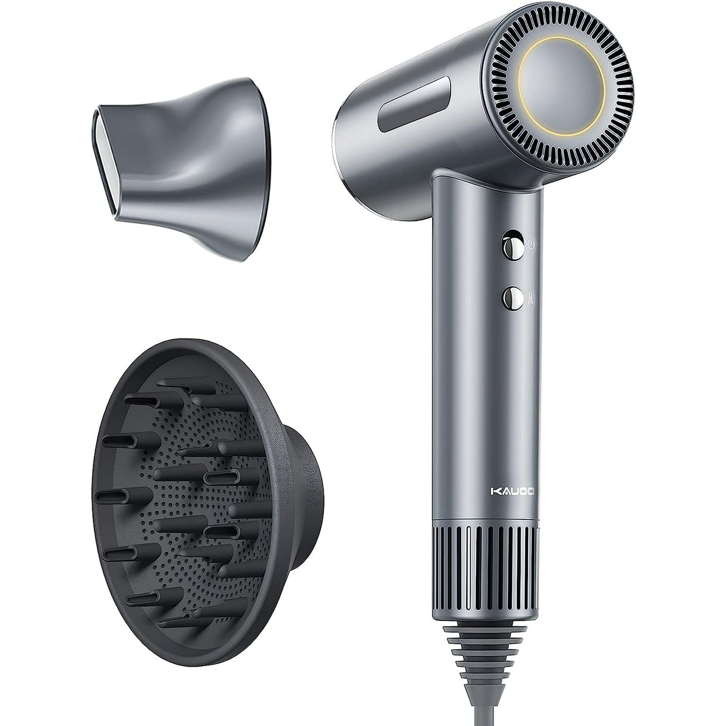 Kauoo Hair Dryer, High Speed Blow Dryer with Diffuser & 110,000 RPM Brushless Motor, Ionic Hair Dryer for Fast Drying, Grey