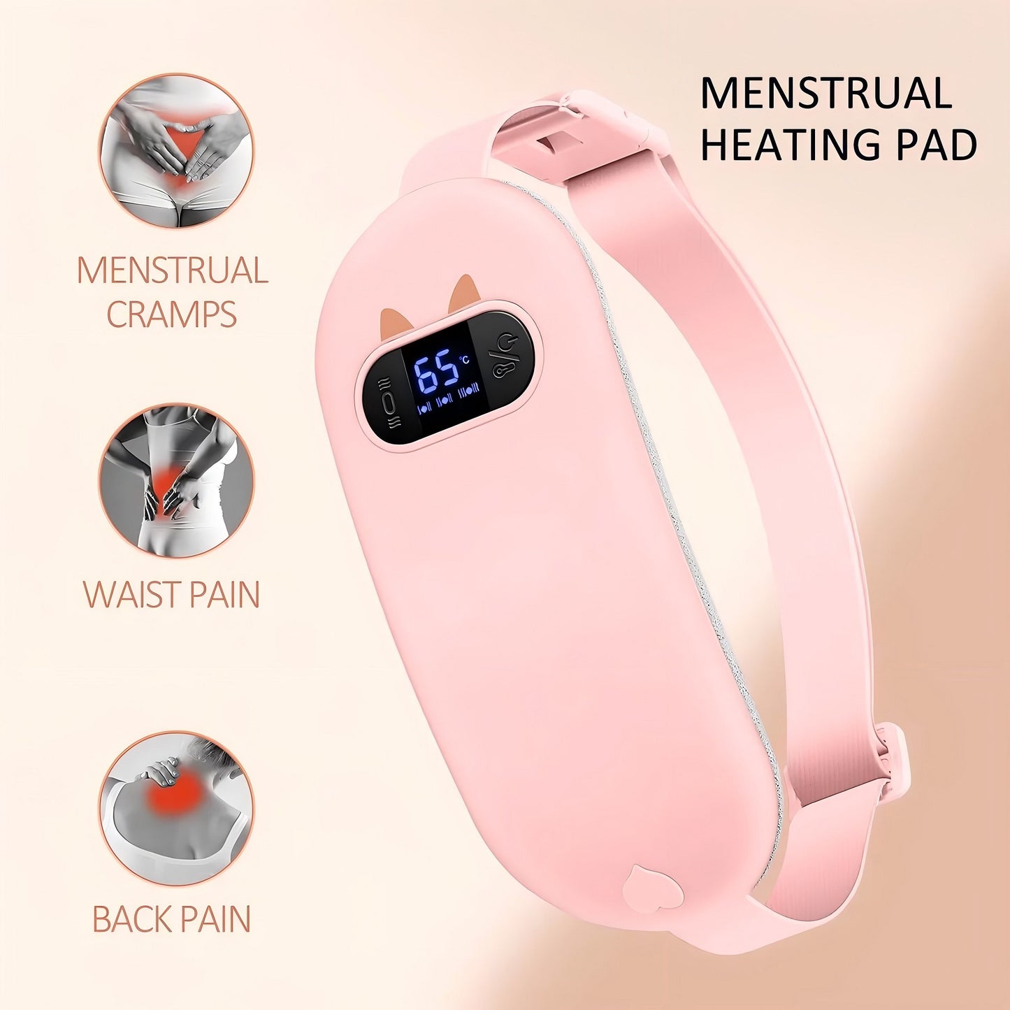 Heating Pad for Menstrual Cramps Relief, Portable Cordless Heating Pad 5s Fast Heating, 3 Heat Levels and 3 Massage Modes, Heating Pads for Stomach Back Belly Pain Gift for Women and Girl, Pink