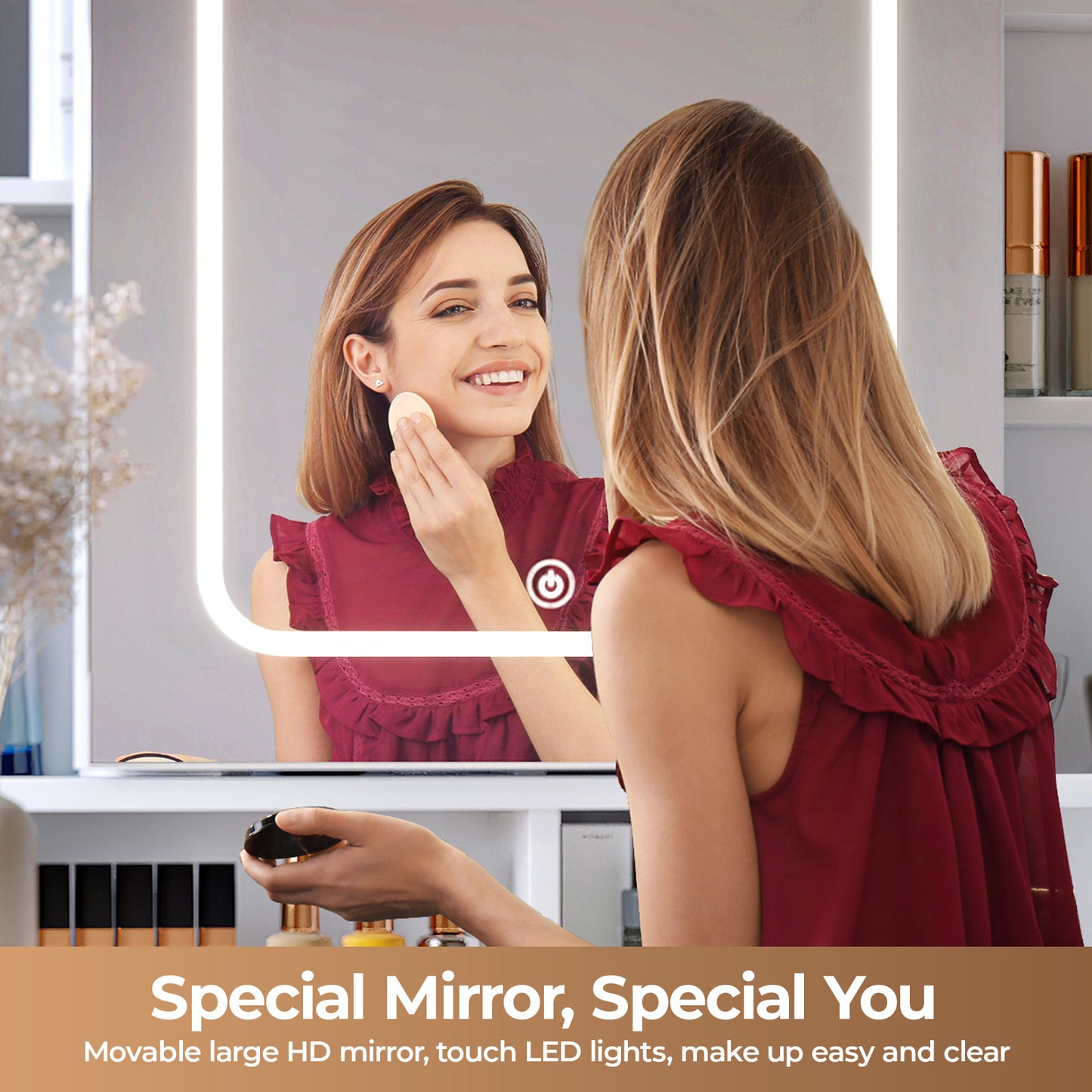 Vanity Set with Lighted Mirror, VIPLIVE Vanity Desk with Charging Station, Dressing Table Makeup Desk with Stool