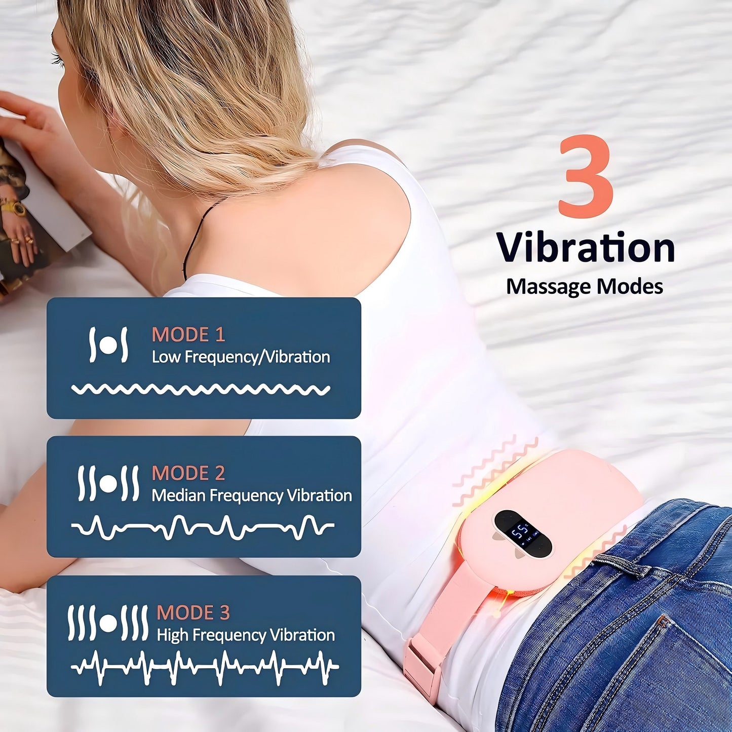 Heating Pad for Menstrual Cramps Relief, Portable Cordless Heating Pad 5s Fast Heating, 3 Heat Levels and 3 Massage Modes, Heating Pads for Stomach Back Belly Pain Gift for Women and Girl, Pink