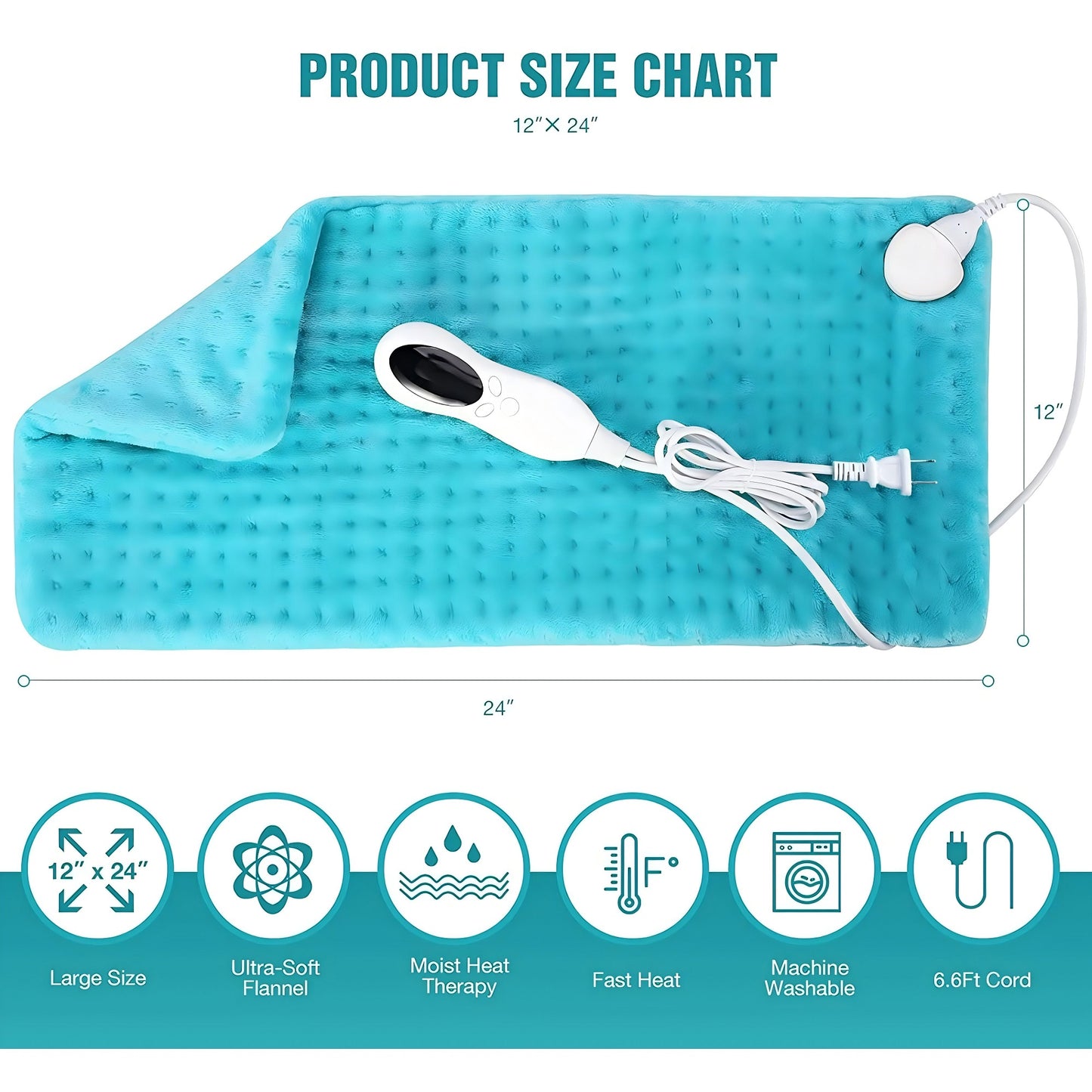 Heating Pad for Back Pain Relief, 12x24 inch Heat Pad with Auto Shut off Largefor Neck Shoulders Knee Arthritis Pain Relief Period Cramps, Heating Pads Blue