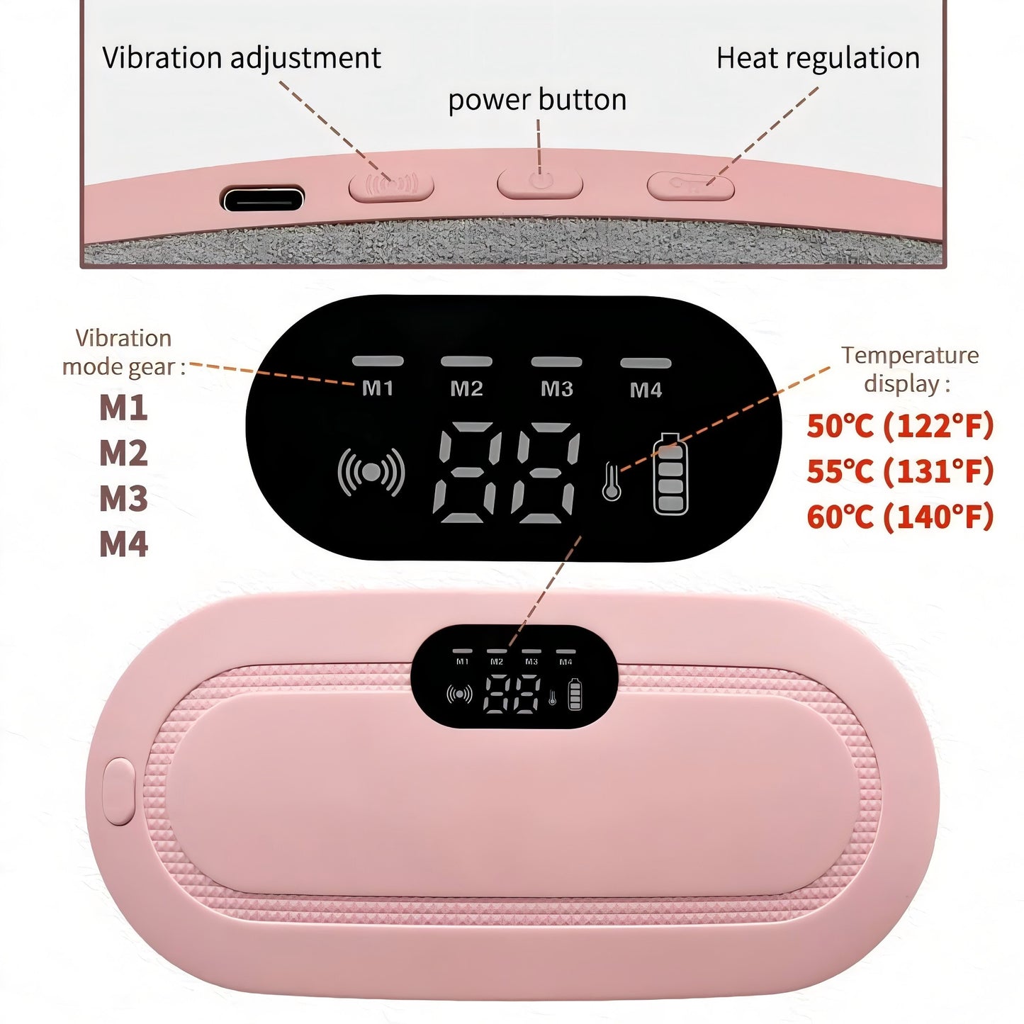 Heating Pad for Menstrual Cramps Relief Portable Cordless Heating Pad for Stomach Back Belly Pink