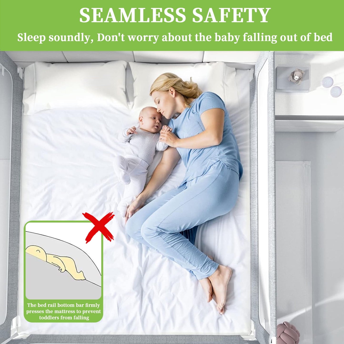 Bed Rail for Toddlers, Yadala Toddler Bed Rails with Double Child Lock for Queen King Bed, 59", 1PC, Gray