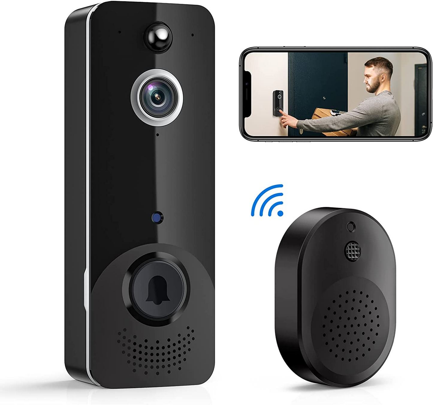 Luckwolf Wireless Doorbell Camera with Chime, Video Doorbell Security Camera with Batteries for Home
