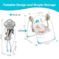Yadala Baby Swing, Foldable Baby Swing for Infants with Adaptable Speeds, Music, 0-9 Months, Khaki