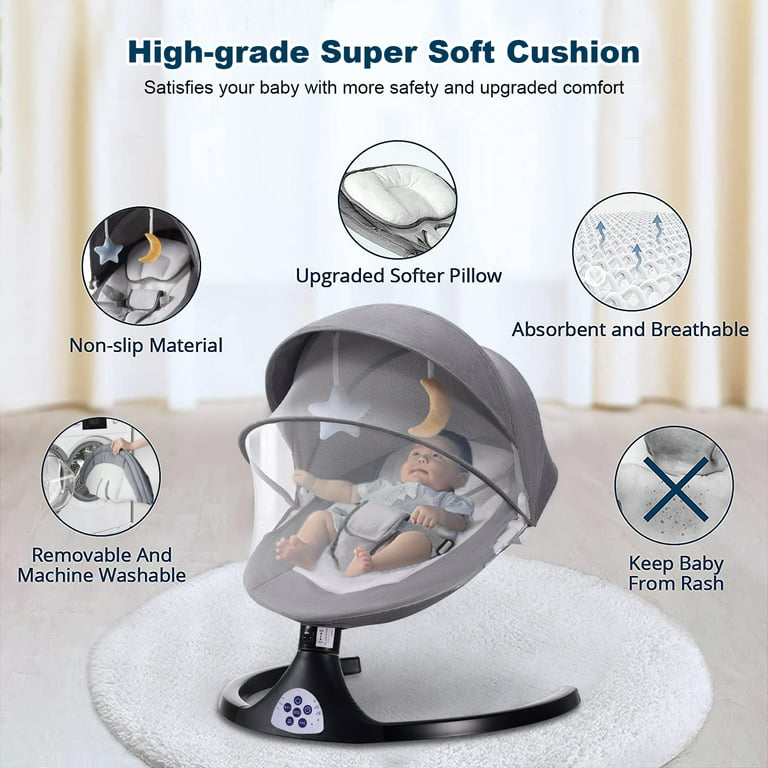 Baby Swing for Infants, Portable Swing with 5 Speed, Remote Control Rocker Adjustable Seat for Newborn & up