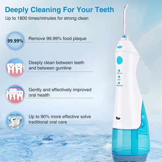 SweetLF Professional Cordless Oral Irrigator, Portable and Rechargeable IPX7 Waterproof 3 Modes Water Flosser with 5 Jet Tips for Home Travel